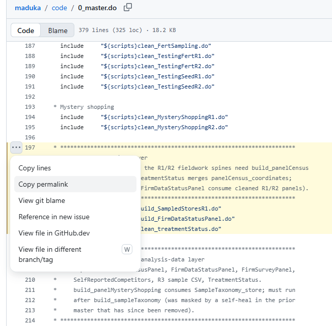 A range of lines selected on GitHub, highlighted, with the line numbers in the URL